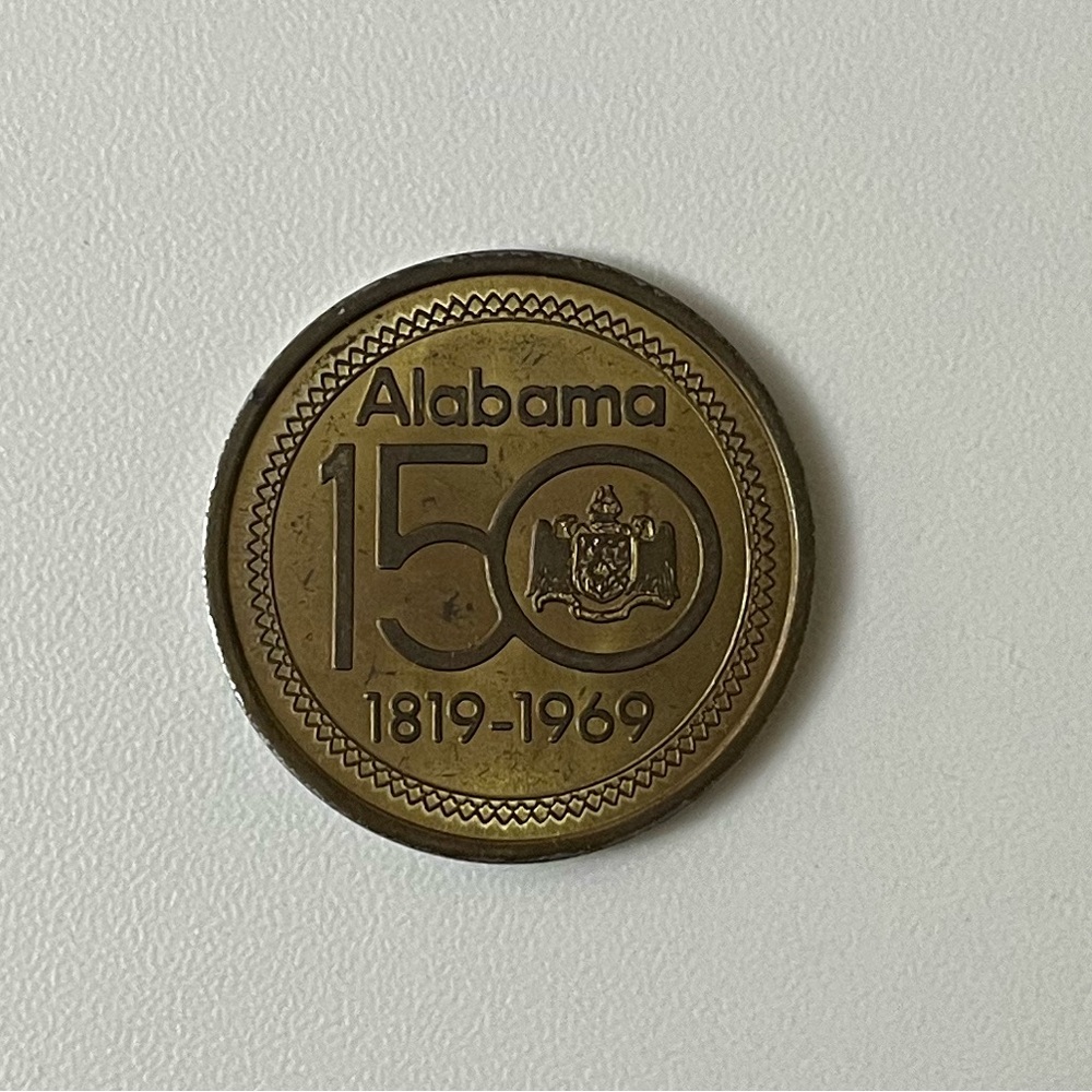 Vintage 1969 Gold Tone Alabama Sesquicentennial Commemorative Collectible Coin